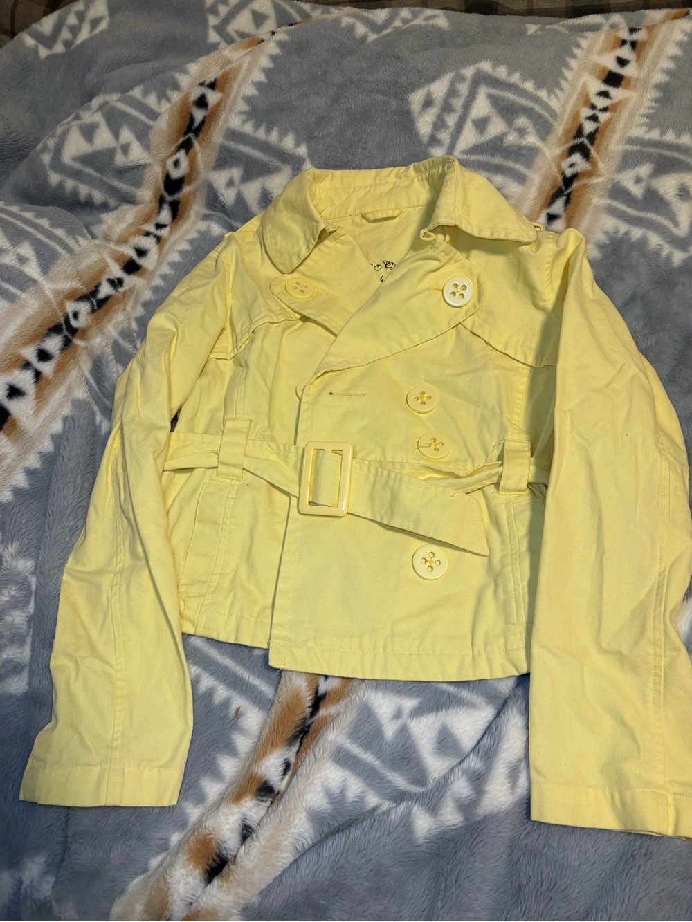 Candie's Pale Yellow Double-Breasted Belted Pea Coat